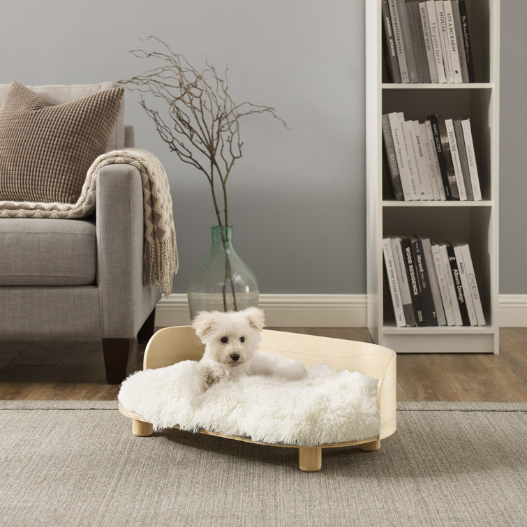 Wooden plush hot sale fur dog sofa